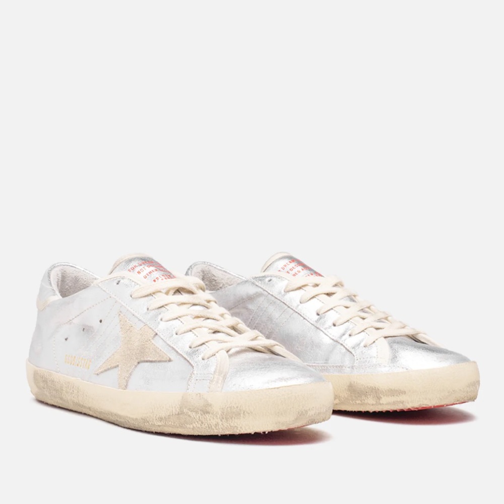 Golden Goose Superstar Laminated Leather Sneakers (Silver/Ivory)